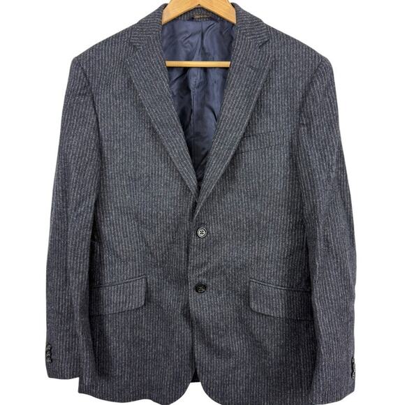 Banana Republic 100% Wool Striped Navy Suit Jacket Blazer Double Vent sz 40S - Picture 1 of 16